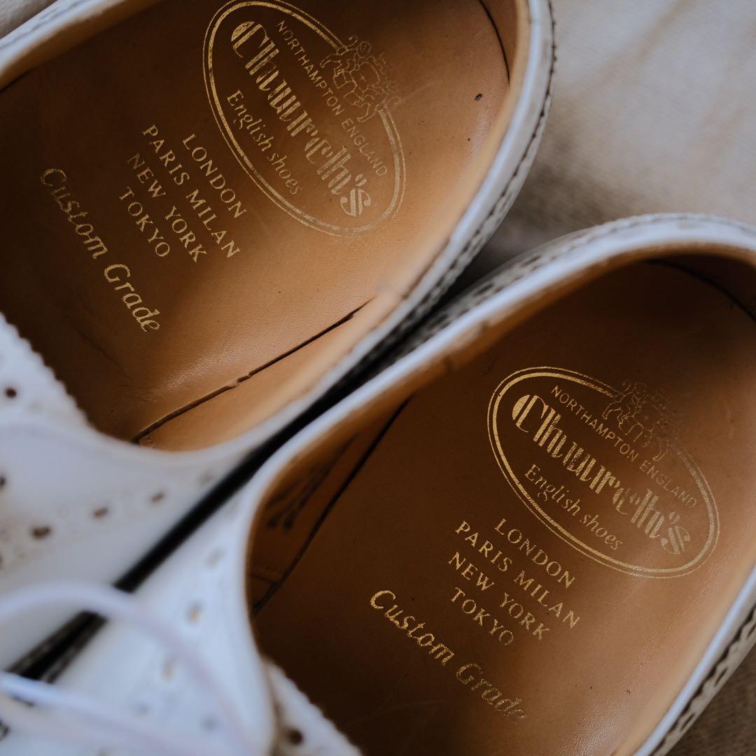 美品Church'sチャーチポリッシュドバインダーセミブローグRODD M白9F