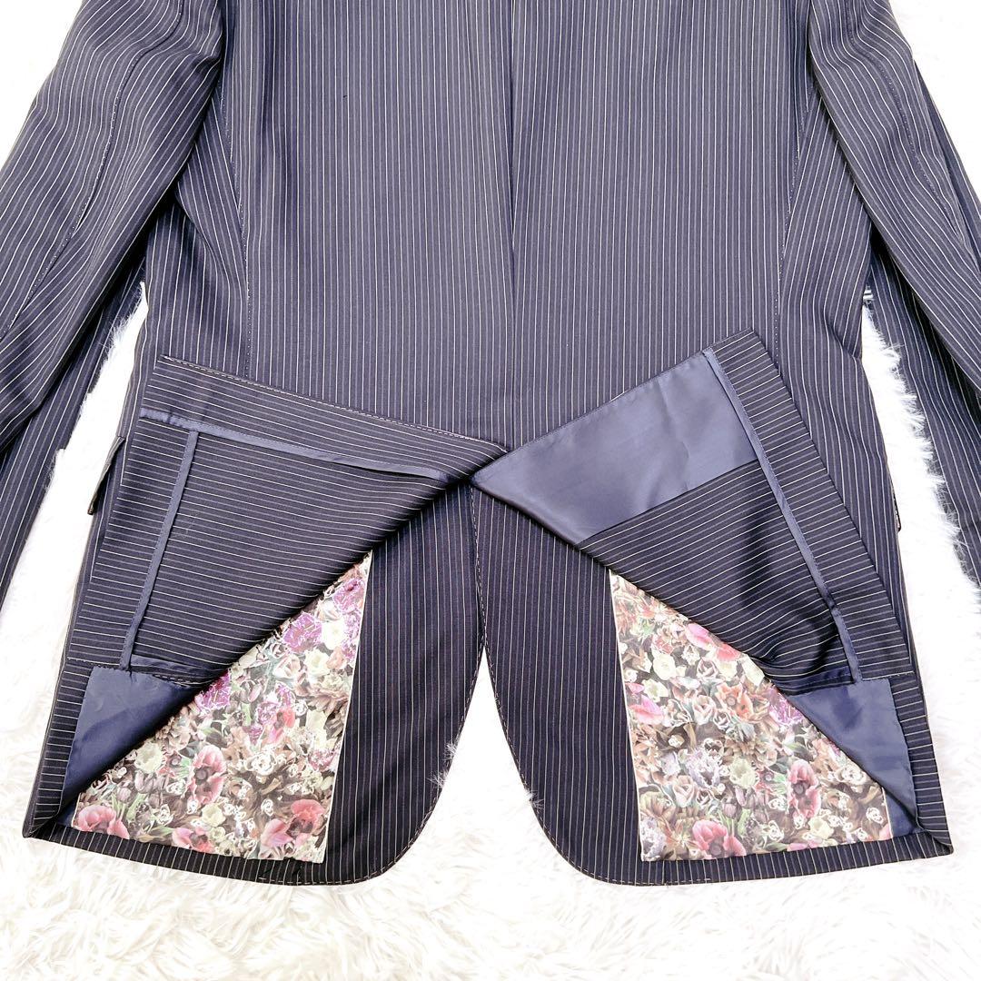 ✨希少✨ ポールスミス 花柄裏地 スーツ セットアップ 黒 紺 ストライプ L