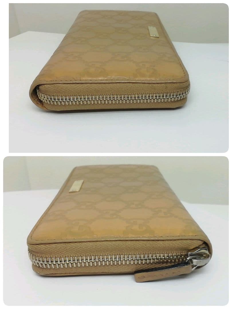 GUCCIグッチ　GGシマレザー　キャメル　ラウンドファスナー　保存袋・付属品