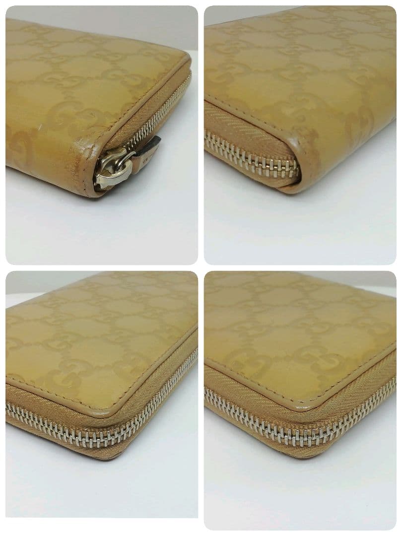 GUCCIグッチ　GGシマレザー　キャメル　ラウンドファスナー　保存袋・付属品
