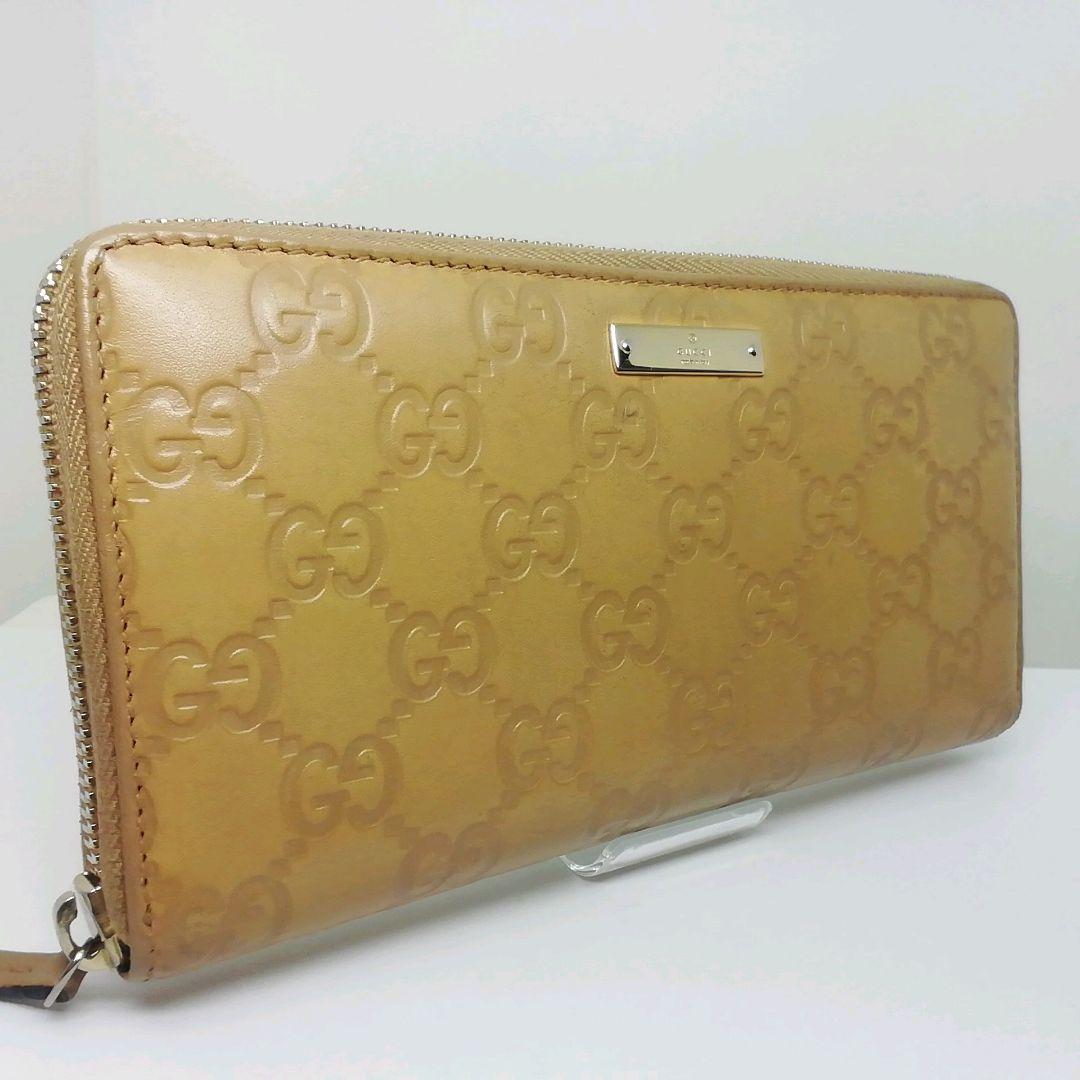 GUCCIグッチ　GGシマレザー　キャメル　ラウンドファスナー　保存袋・付属品