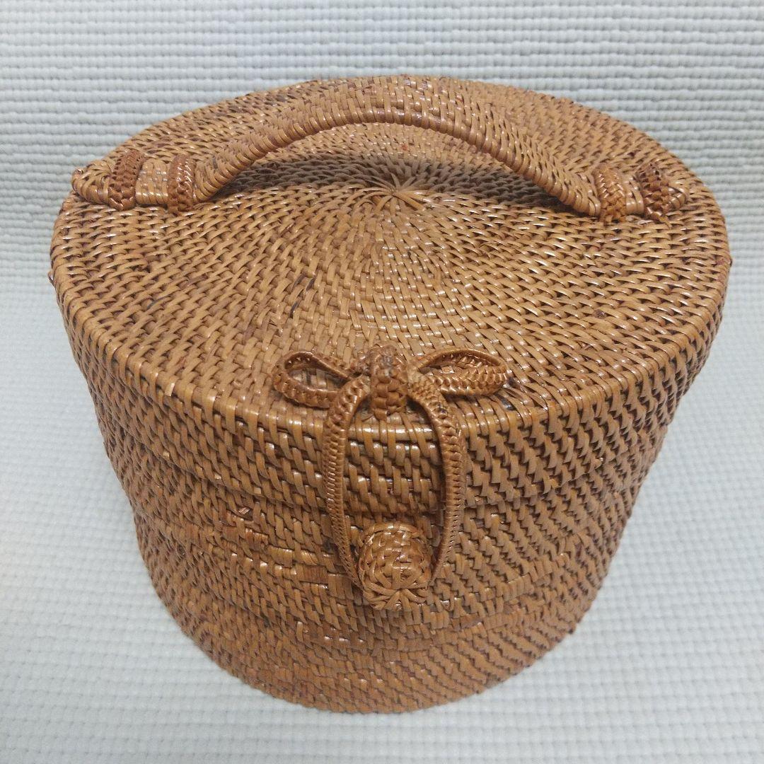 14×20cm アタ製♪持ち手付バスケット＆おまけ／自然素材 アジアン雑貨