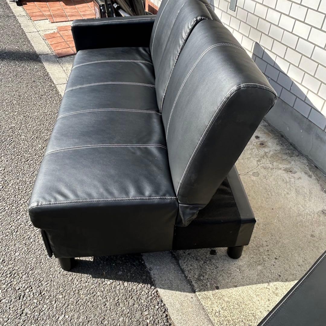 引き取り限定川口市 多機能ソファ　ソファベッド ドリンクホルダー　オットマン 黒