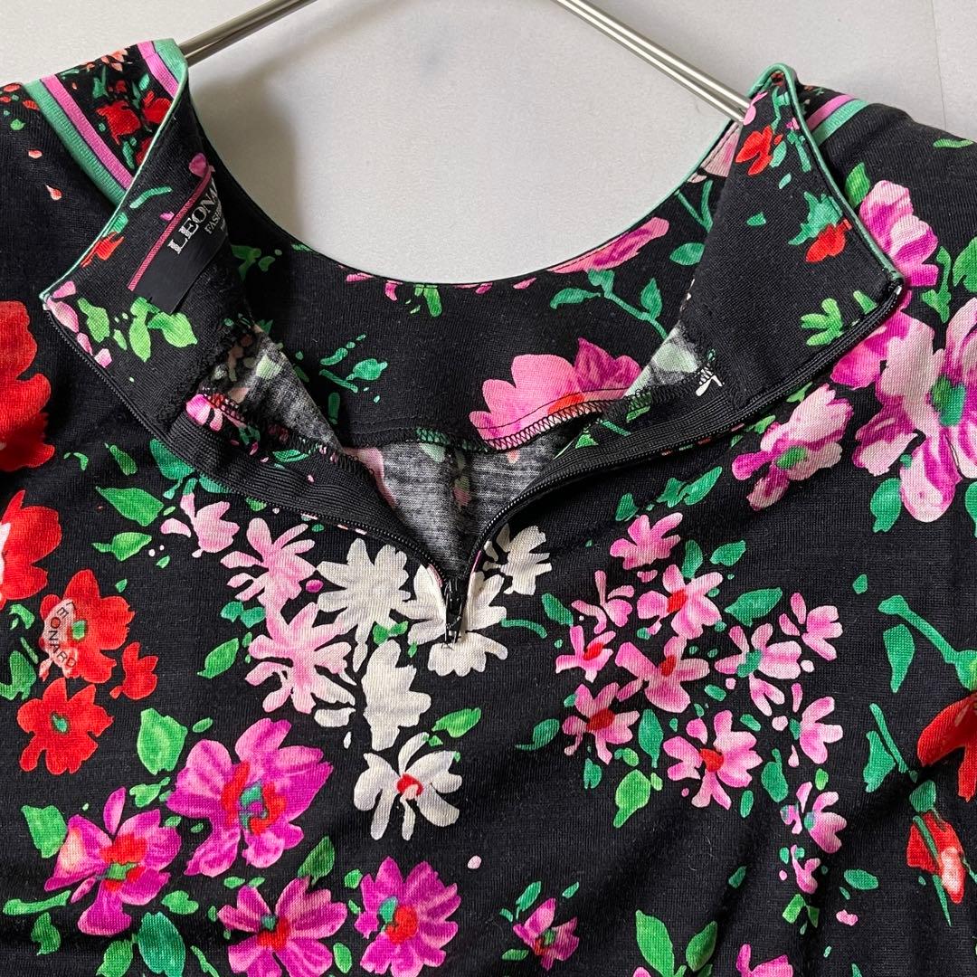 極美品✨ レオナール カットソー トリム ストレッチ バラ 花 シルクウール M