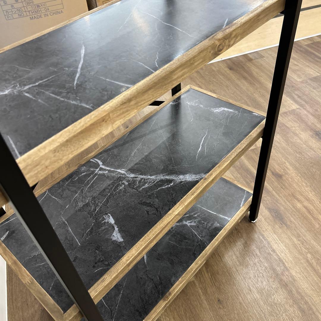 ラック4段 シェルフ 石目調 収納棚 本棚 間仕切り アイアン ビンテージ風