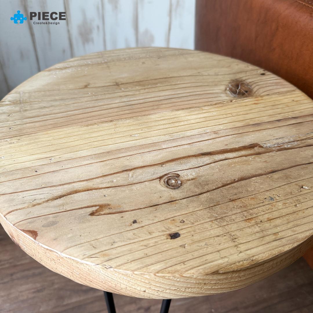 サイドテーブル 足場板 古材 アイアン 丸型 37cm ヴィンテージ カフェ ①