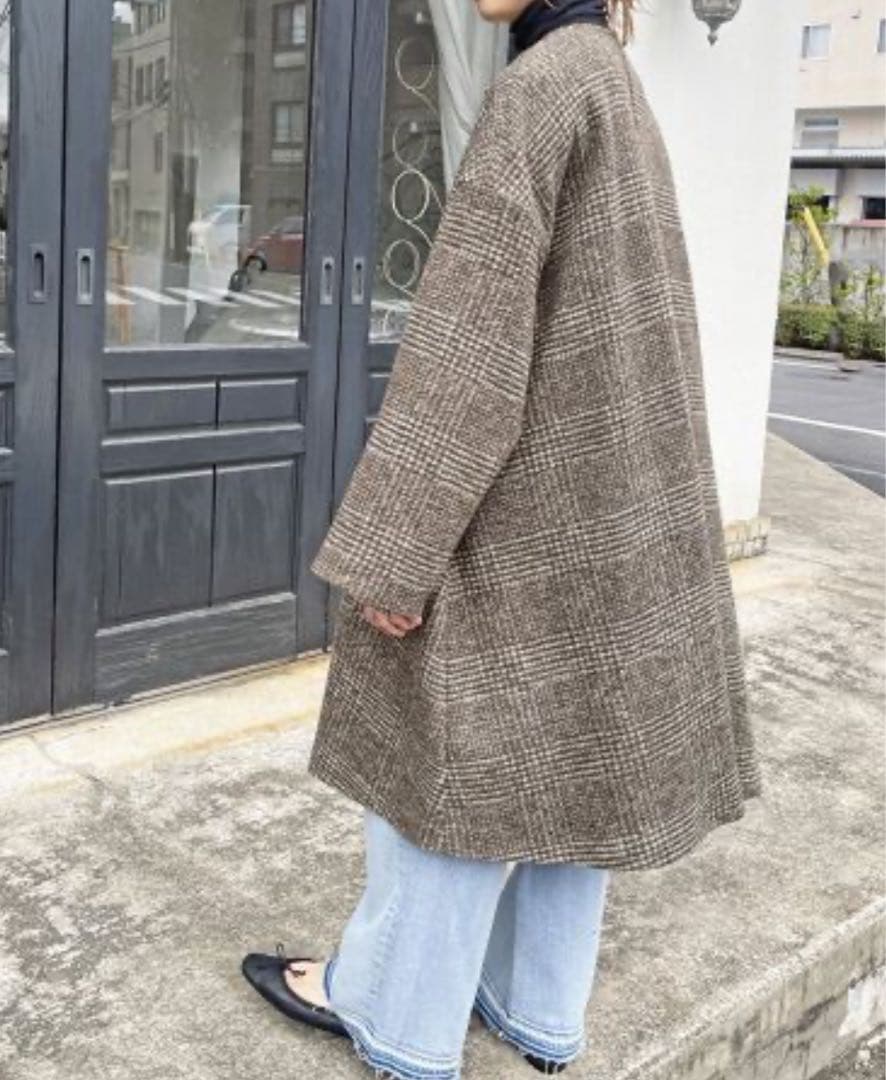 Spick&Span Wスライバーノーカラーポンチョコート 38