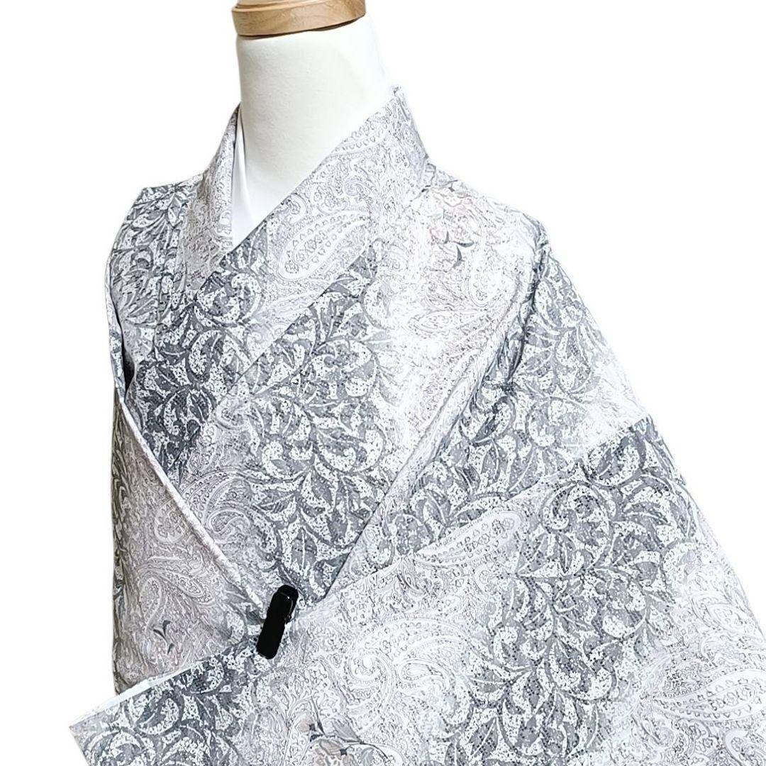 LULU64 着物 小紋 袷 洗える着物 ペイズリー 花 叩き染め調 白 紫