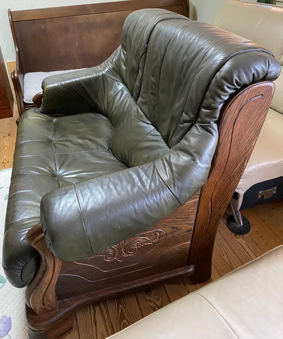 オランダ家具 / ダッチカントリー　本革ソファ ２人掛けソファ