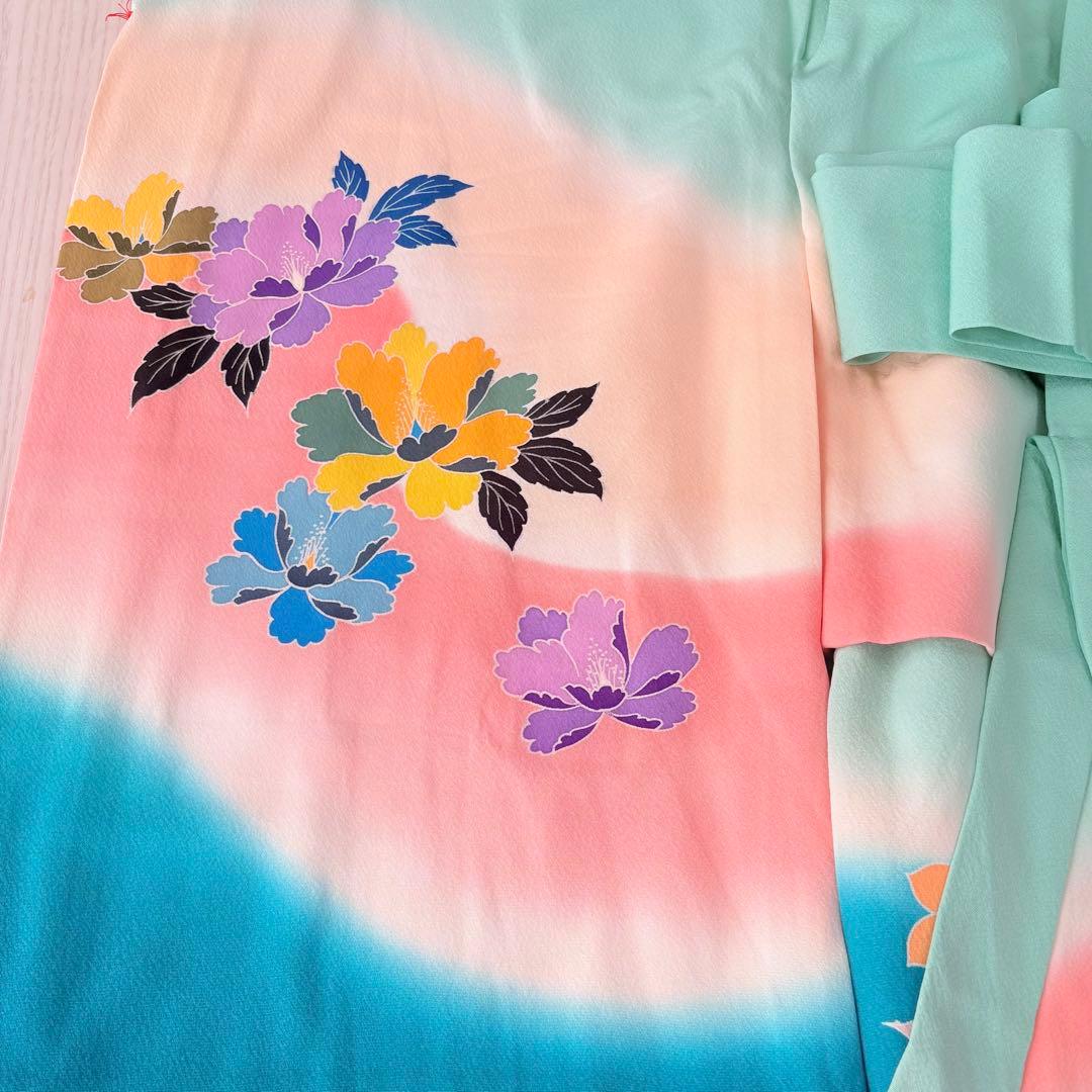 七五三 子供　着物　グリーン　水色　襦袢付き　３歳