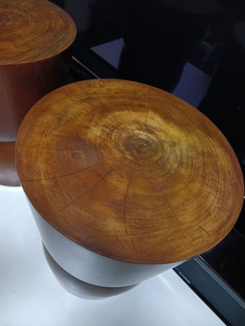 希少　桜屋工業　チーク　無垢材　くり貫き　スツール　男女　２脚