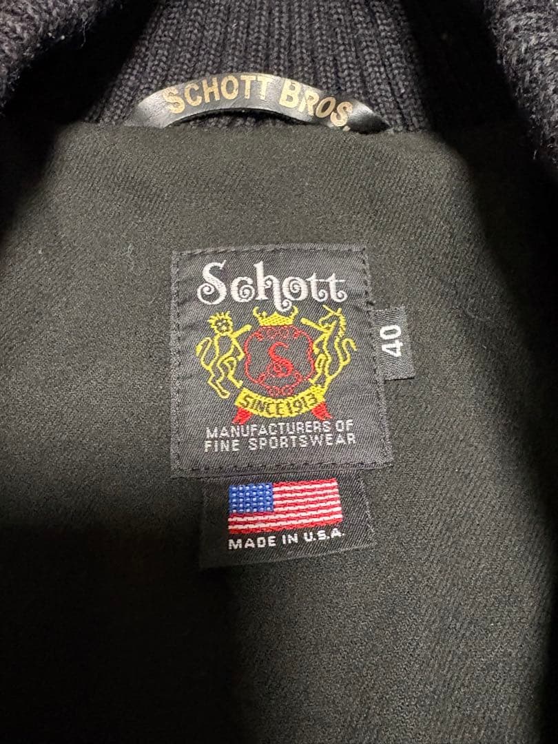 【美品】Schott スタジャン　袖レザー　Lサイズ