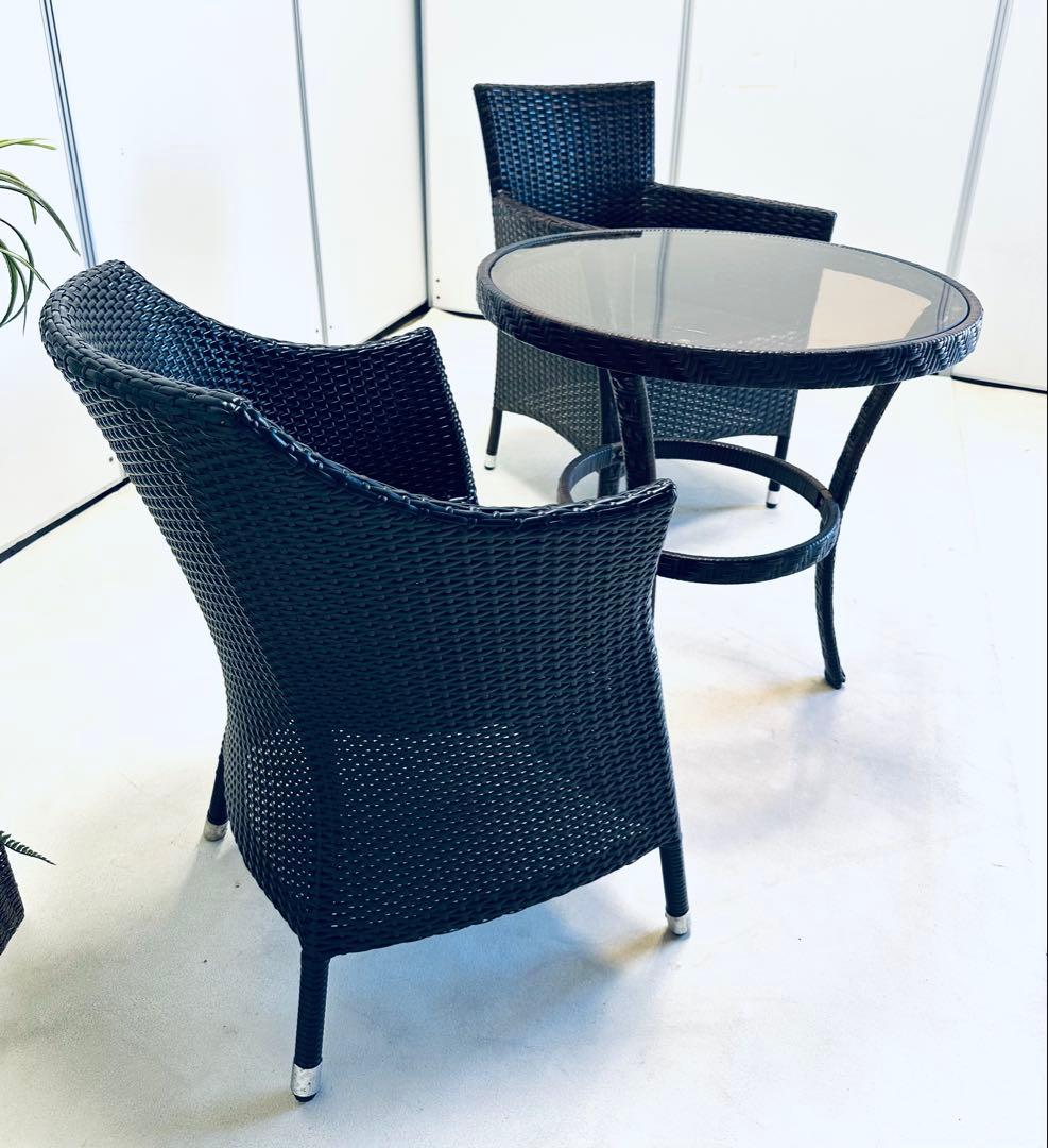 高級人工エラタン ガーデンテーブルチェア3点セット