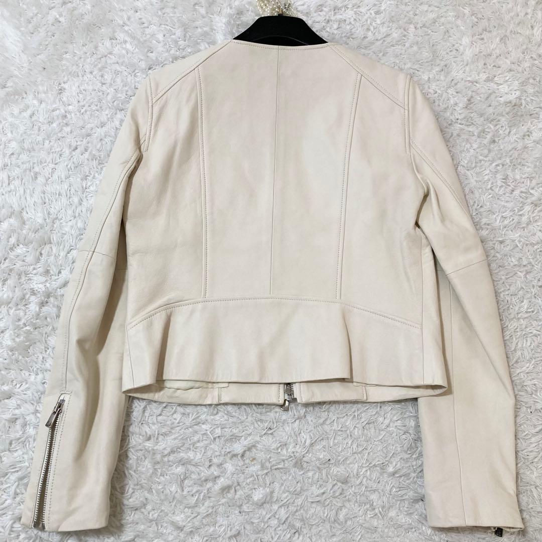 美品♡ ANAYI ノーカラー レザージャケット ジップアップ アイボリー