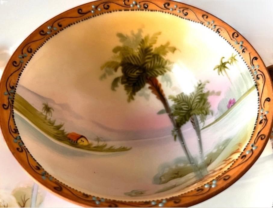 【オールドノリタケ】アンティーク！メープルリーフ刻印！手描き風景C&S1️⃣