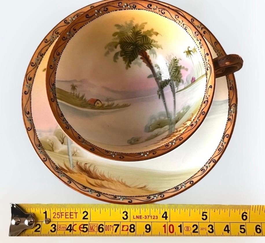 【オールドノリタケ】アンティーク！メープルリーフ刻印！手描き風景C&S1️⃣