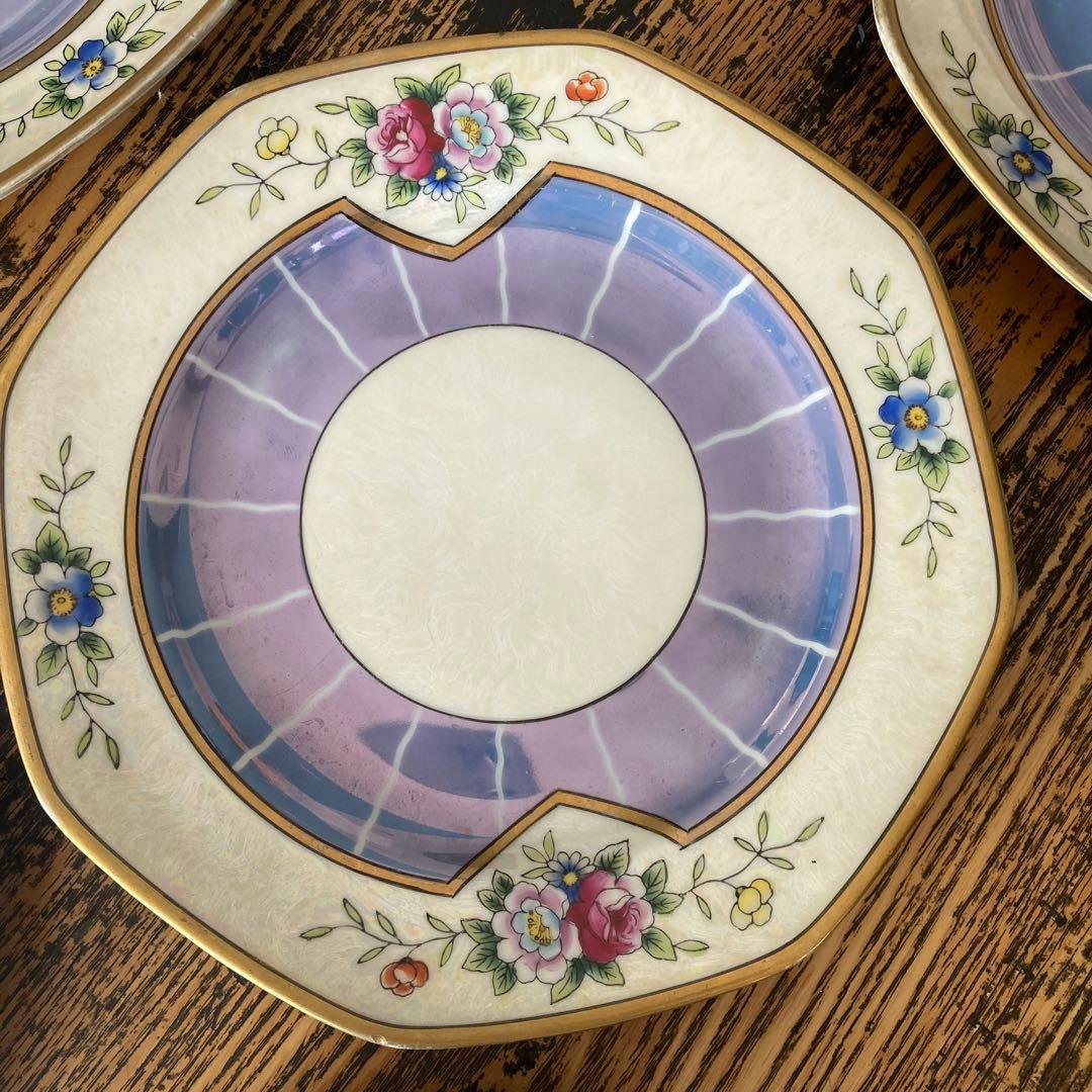 オールドノリタケ プレート ハンドペイント1918年八角形 花柄装飾 6枚