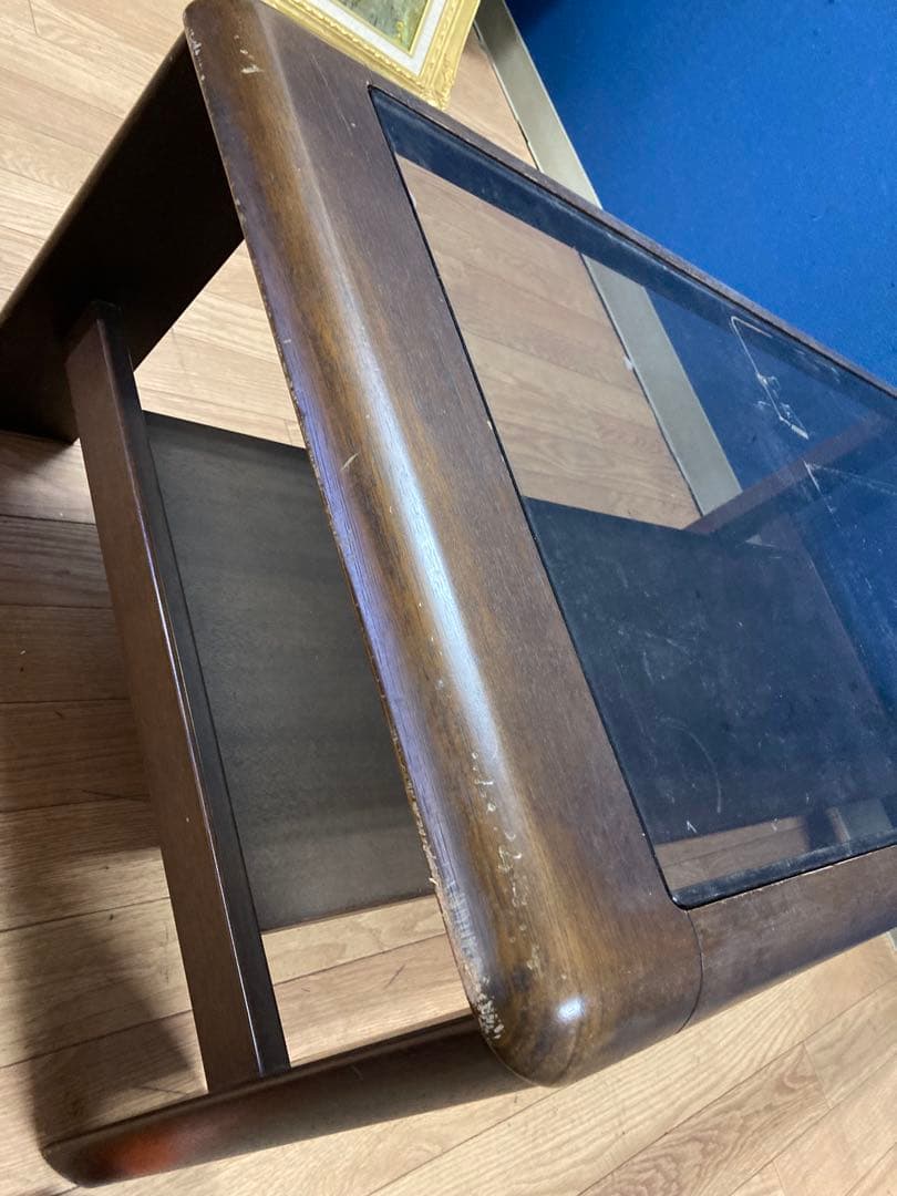 マルニ　ガラステーブル　センターテーブル　アンティーク調　レトロ　木製　茶系