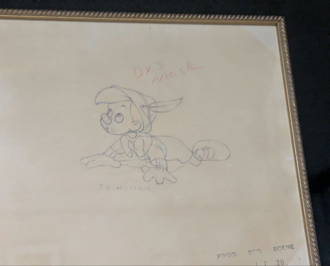 ディズニーピノキオ セル画の下書きデッサン画