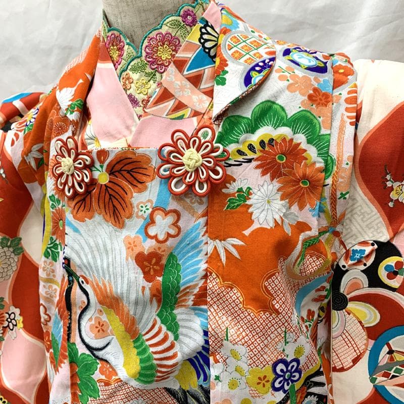 602ag21□七五三 三歳 セミアンティーク 女児 着物&被布 毬□状態良好