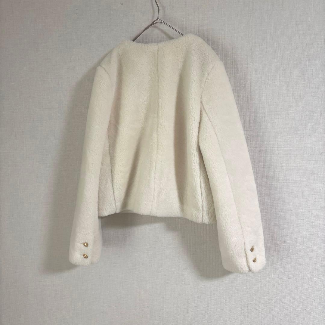 美品 Rirandture ノーカラー ファージャケット コート もこもこ 白
