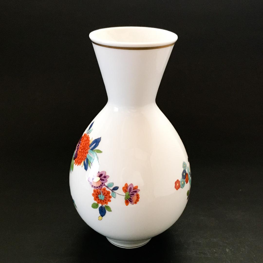 マイセン 金彩 柿右衛門写し 色絵岩菊牡丹絵図 花瓶 高さ21cm