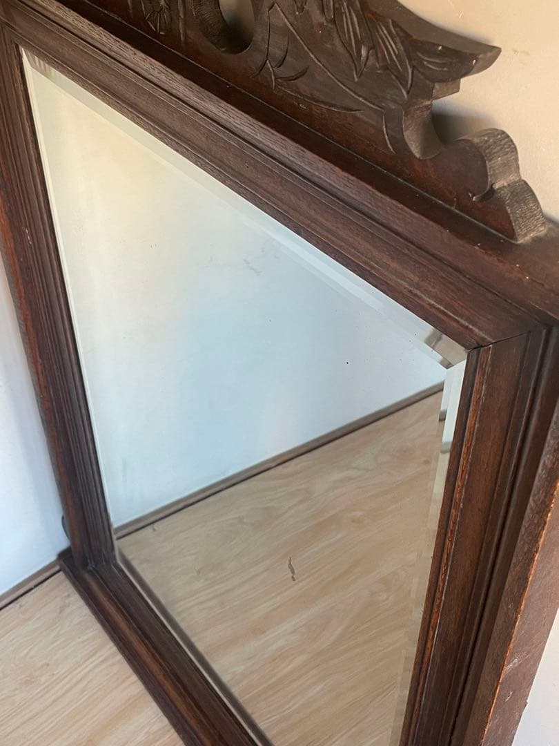 鏡 壁掛け ウォールミラー　アンティーク　木製　ヴィンテージ