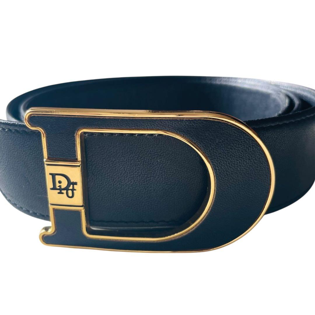 良品 クリスチャンディオール Dバックル ベルト ブラック 75