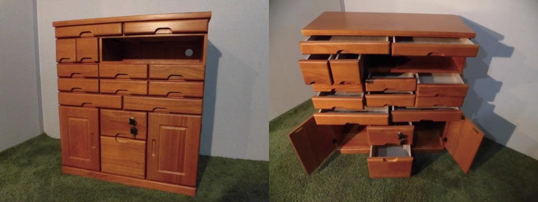 【送料無料・新品】天然木【桐】引出いっぱい★マルチキャビネットチェスト【鍵付】