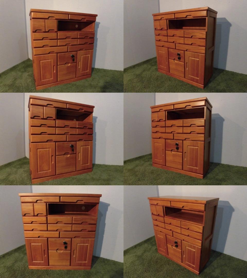 【送料無料・新品】天然木【桐】引出いっぱい★マルチキャビネットチェスト【鍵付】