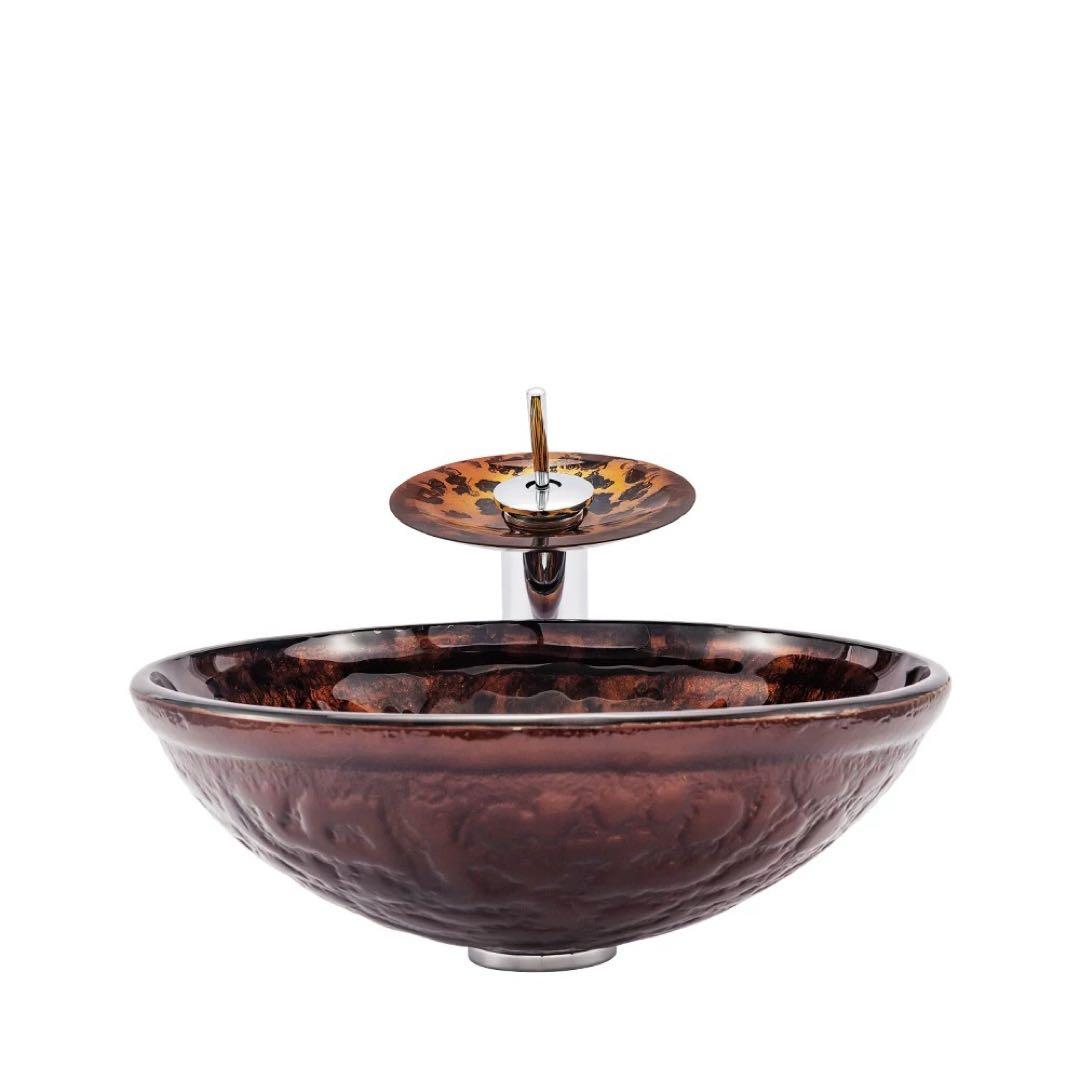 洗面ボウルセット 手水鉢 手洗器手洗い鉢 洗面器 蛇口 排水金具付き 強化ガラス