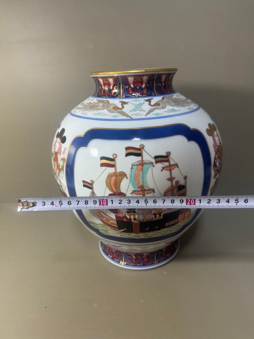 2456 希少　オールド香蘭社 ハイライン 南蛮渡来船  和蘭陀人 花瓶　金彩