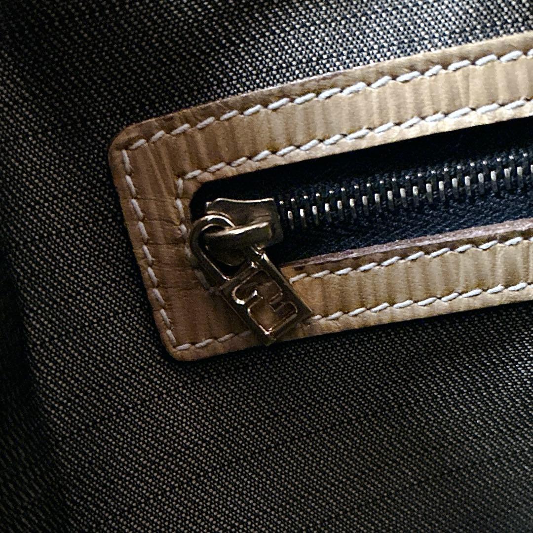 フェンディ ハンドバッグ ペカン バケツ型 キャンバス レザー ストライプ 希少