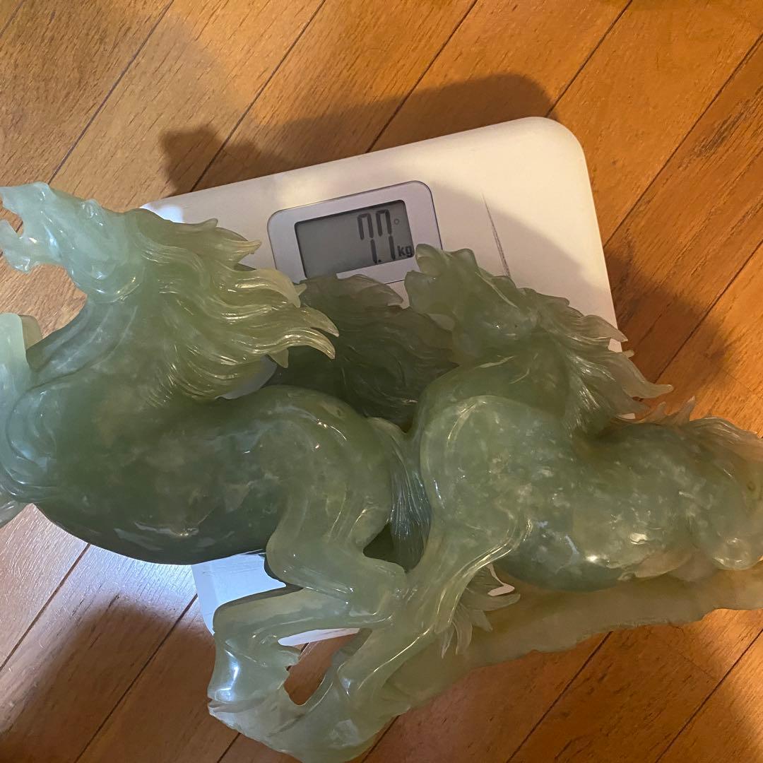 超希少/超巨大!! 中国美術 翡翠 ヒスイ 翔馬 跳ね馬 置き物 成功 馬3頭