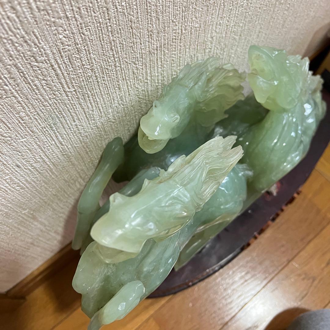 超希少/超巨大!! 中国美術 翡翠 ヒスイ 翔馬 跳ね馬 置き物 成功 馬3頭