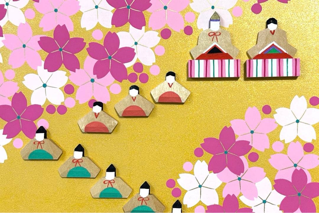 雛飾り　壁掛け　立て掛け　木製　五段　箱あり