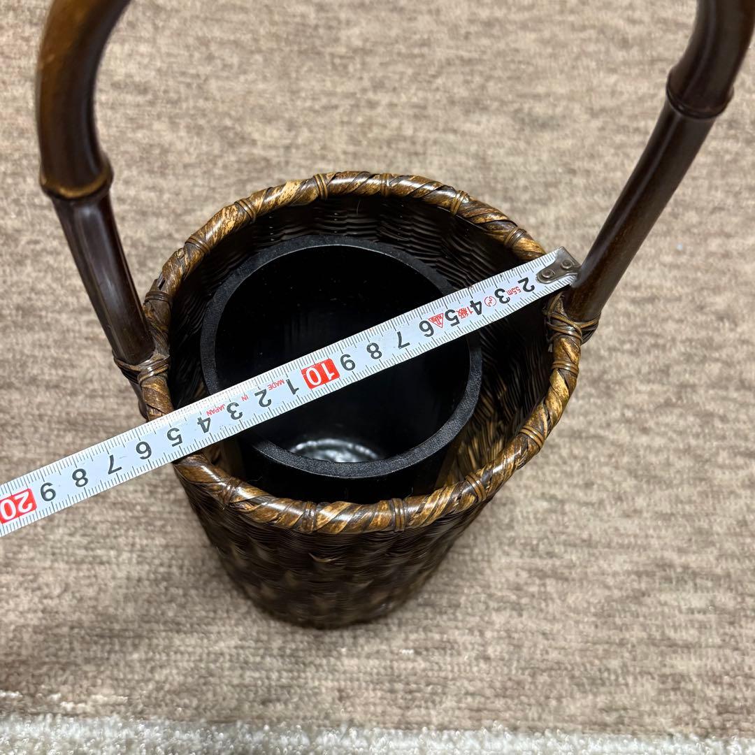 職人手作り 竹 花入 籠 竹職人 毛利健一 （号 有彩）作 竹編み竹工芸 花器
