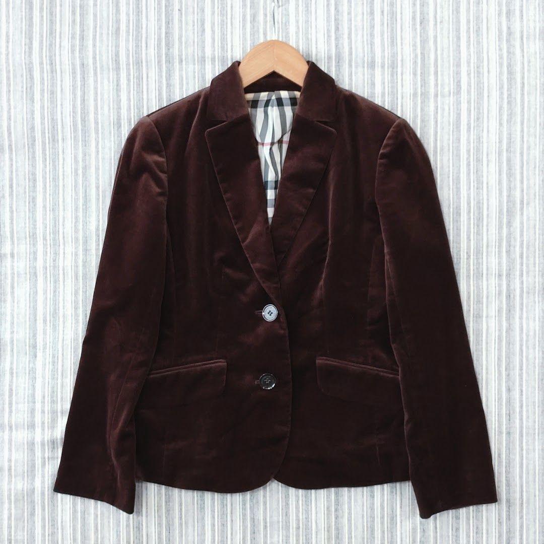 ★極美品★バーバリーブルーレーベル＊裏地チェック柄＊ベロアジャケット＊茶＊38
