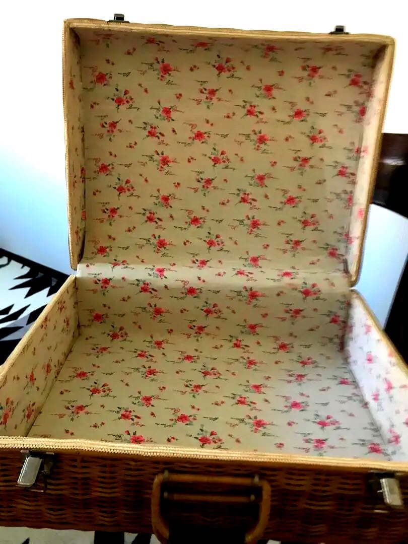 【アンティーク 】籐籠　ピクニックバスケット　内布付き