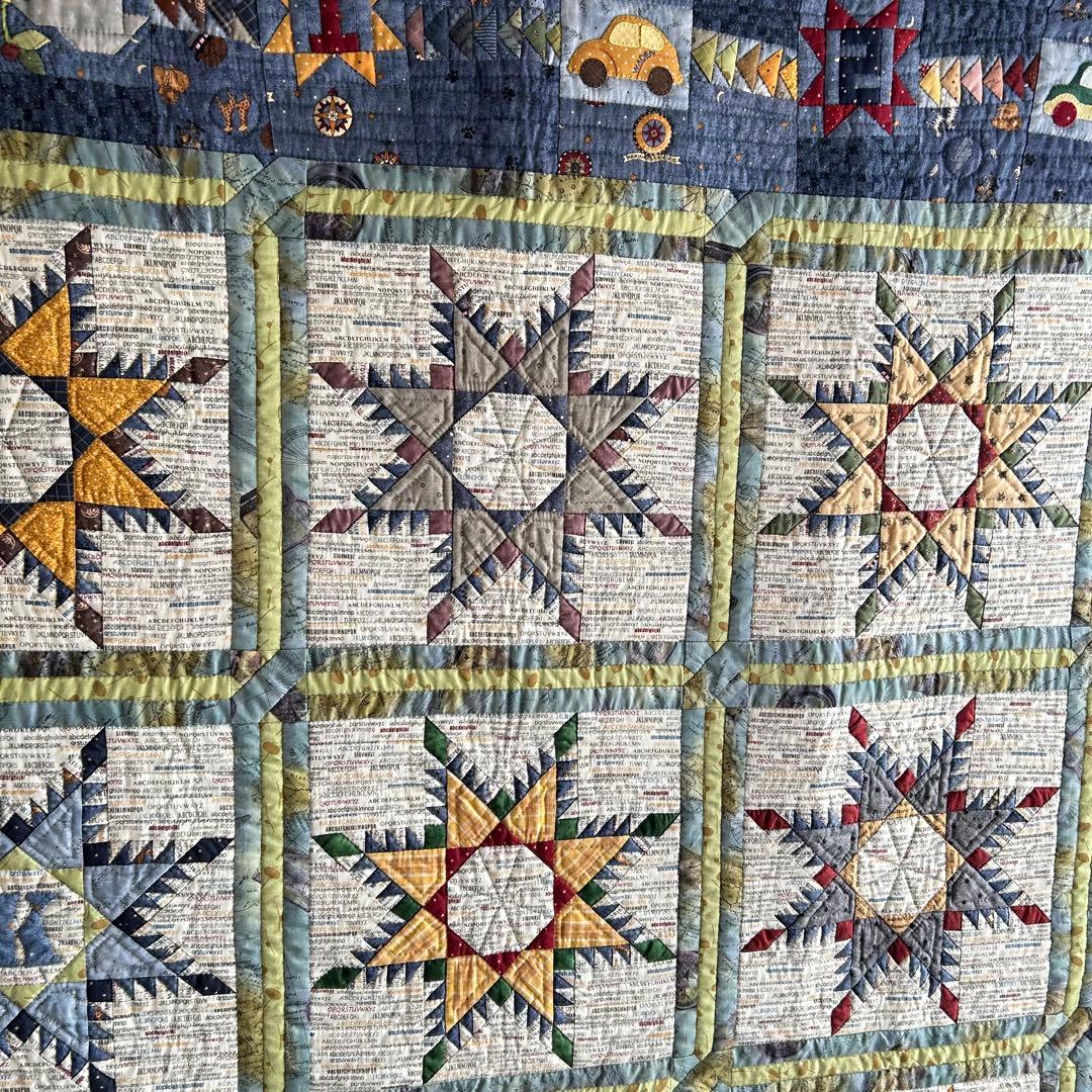 ハンドメイド パッチワーク フェザースター タペストリー兼ベットカバー