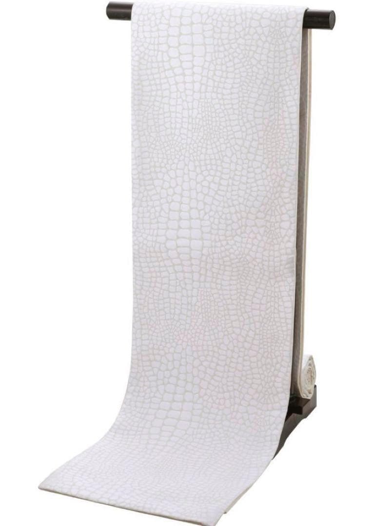 お仕立て上がり 振袖用 クロコ風 型押し柄 袋帯 日本製 ブラック　黒と白