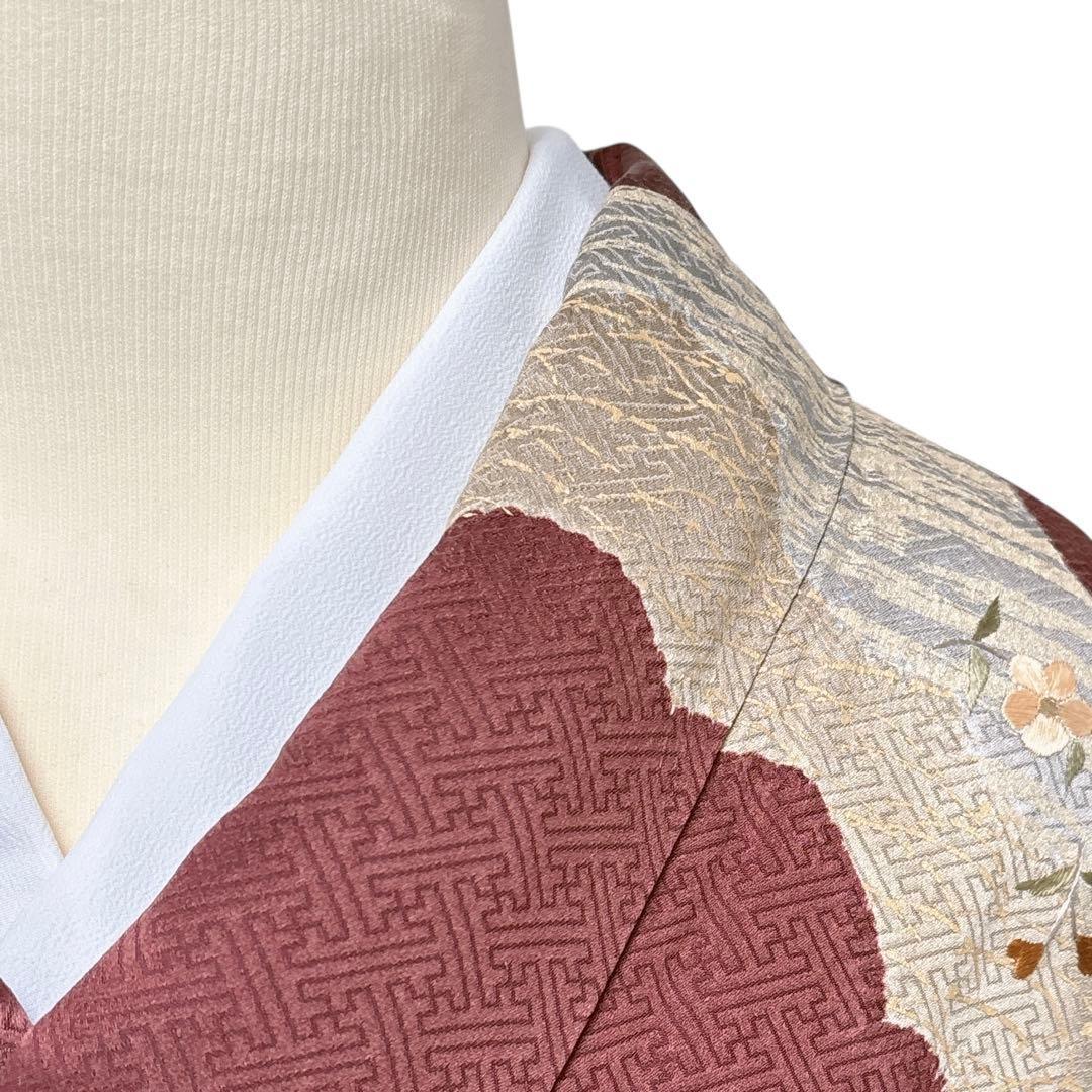 A160愛華 着物 訪問着　絞り　金彩　正絹　　フォーマル　身丈163cm