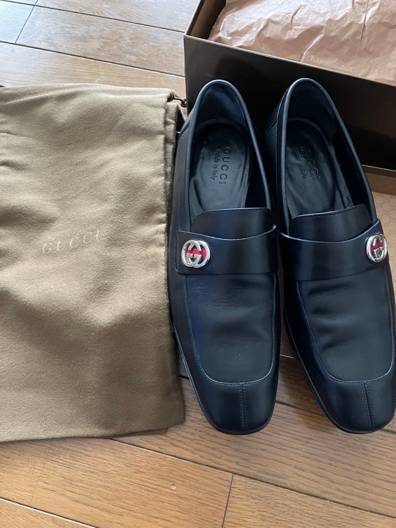 美品　GUCCI ブラック ローファー 保存袋付き　黒　42 27