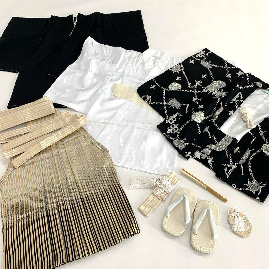 七五三 男の子 袴セット10点セット 3歳 記念 和装 黒×ゴールド