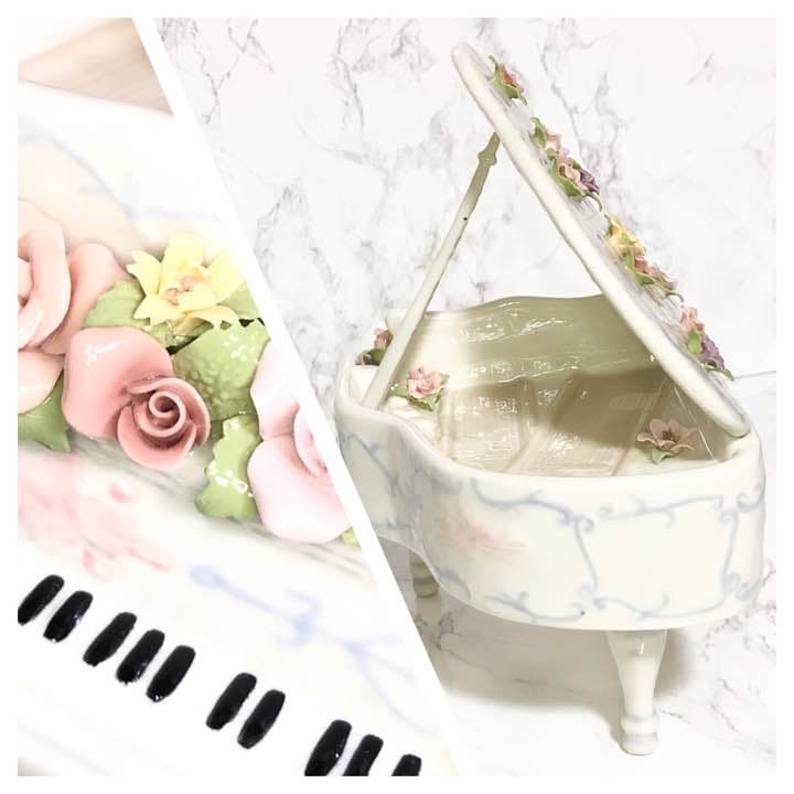 オルゴール ☆ グランドピアノ ☆ バラ ロココ 陶器 オブジェ インテリア