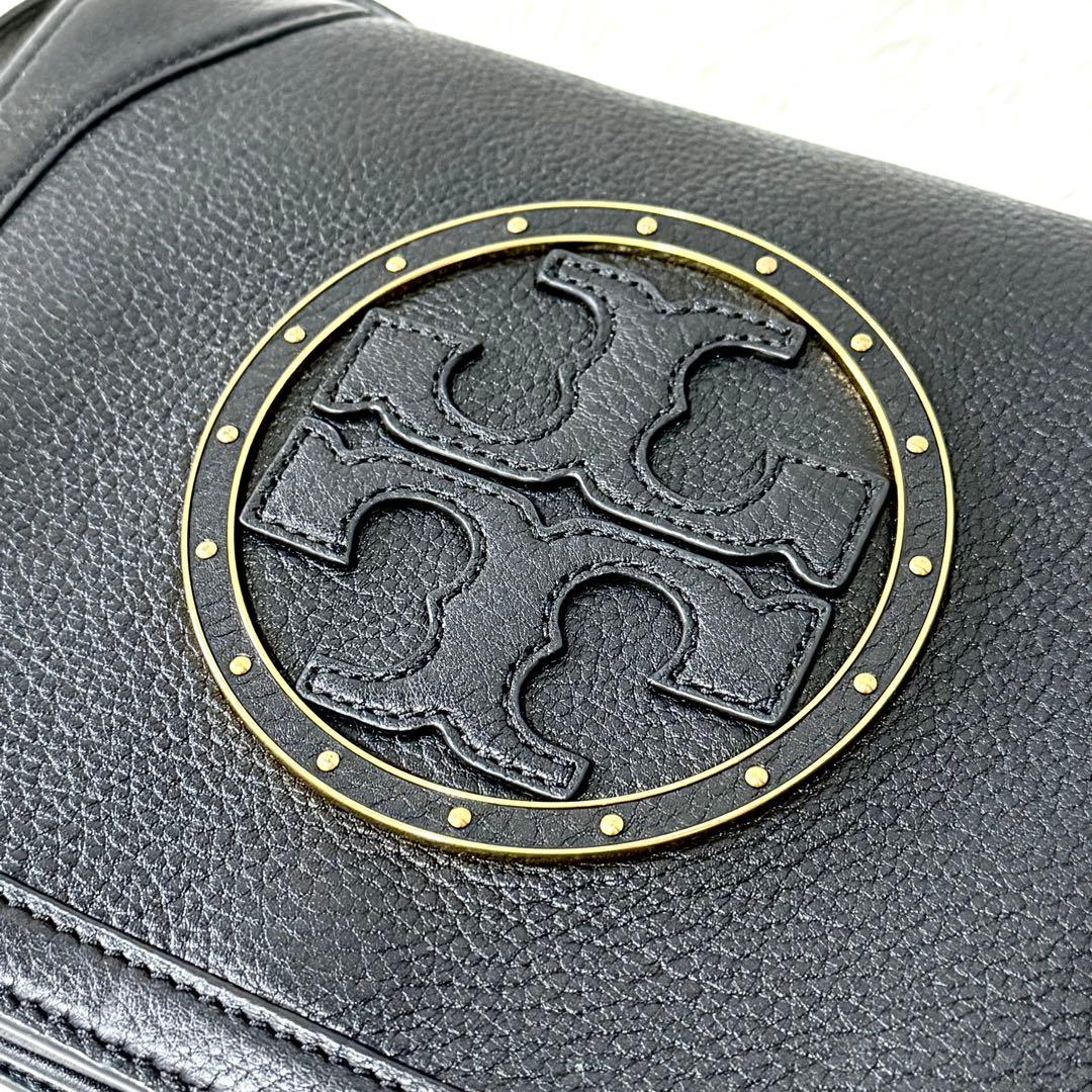 【極美品】 トリーバーチ ショルダーバッグ 2way 黒 フラップ ビックロゴ