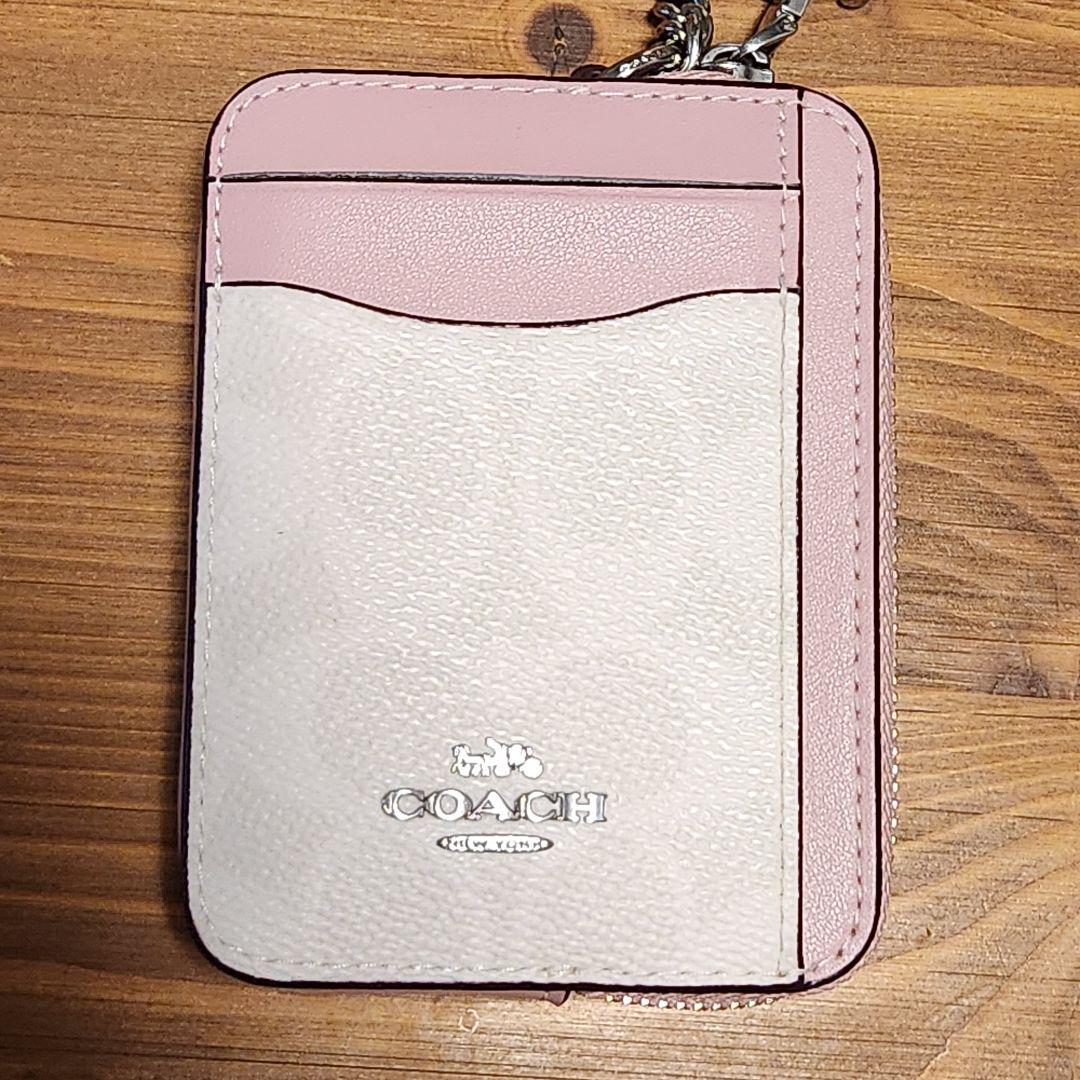 美品 COACH コーチ 財布 カードケース ケース ピンク チェーン