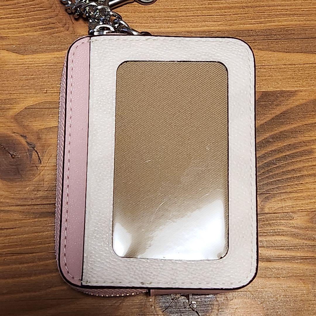 美品 COACH コーチ 財布 カードケース ケース ピンク チェーン