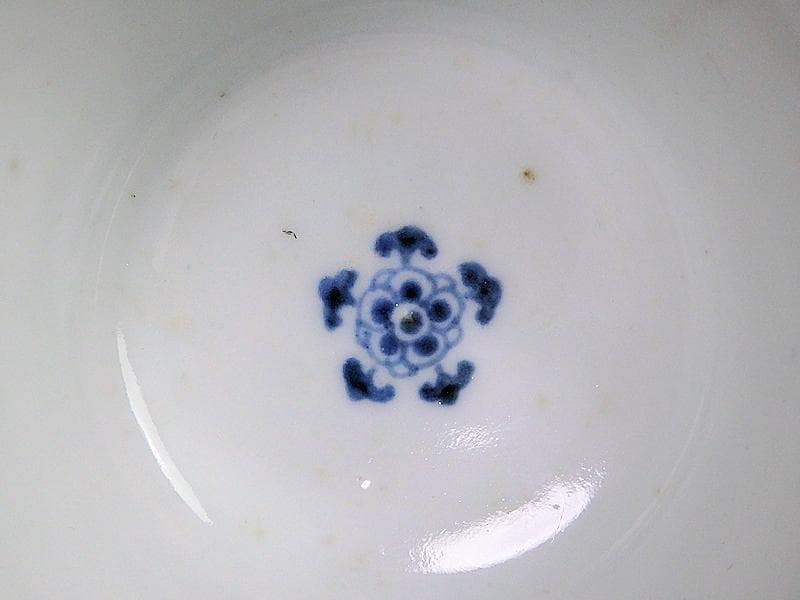 古伊万里　藍九谷　菊に蘭の図　大振蕎麦猪口　江戸中期　C552AS-BKc