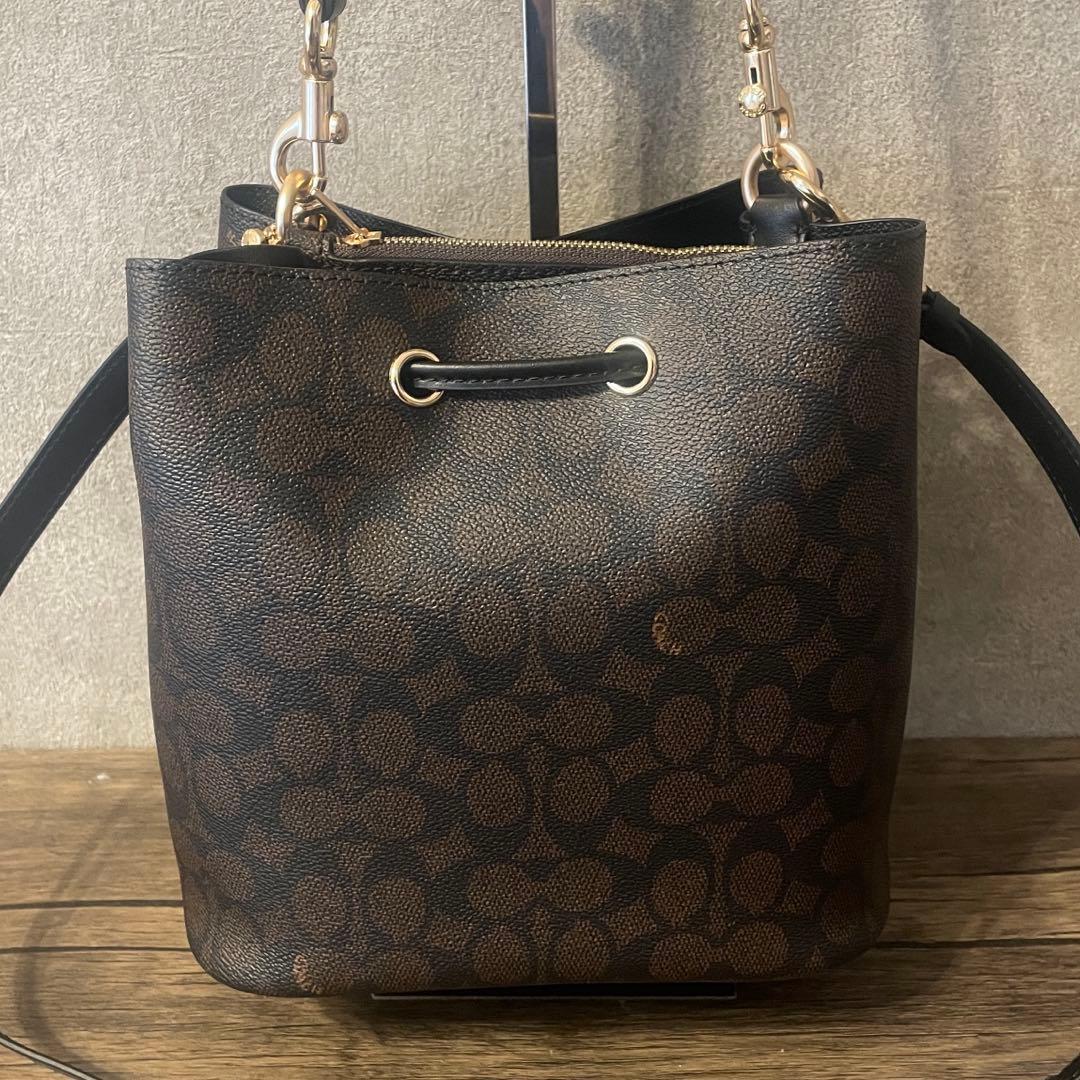 コーチ シグネチャー ローアン バケット バッグ ブラウン キャンバス　@